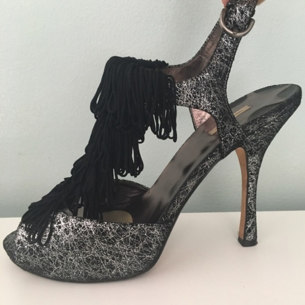 Max Studios Fringe Metallic Platform Heels Gatsby